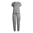 thumbnail image 2 of Hanes Women’s Short Sleeve Hoodie and Pajama Cargo Pant Set, 2 of 6