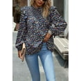thumbnail image 2 of Floral Print Ruffle Shirred Neck Long Sleeve Blouse for Women Navy X-Large, 2 of 5