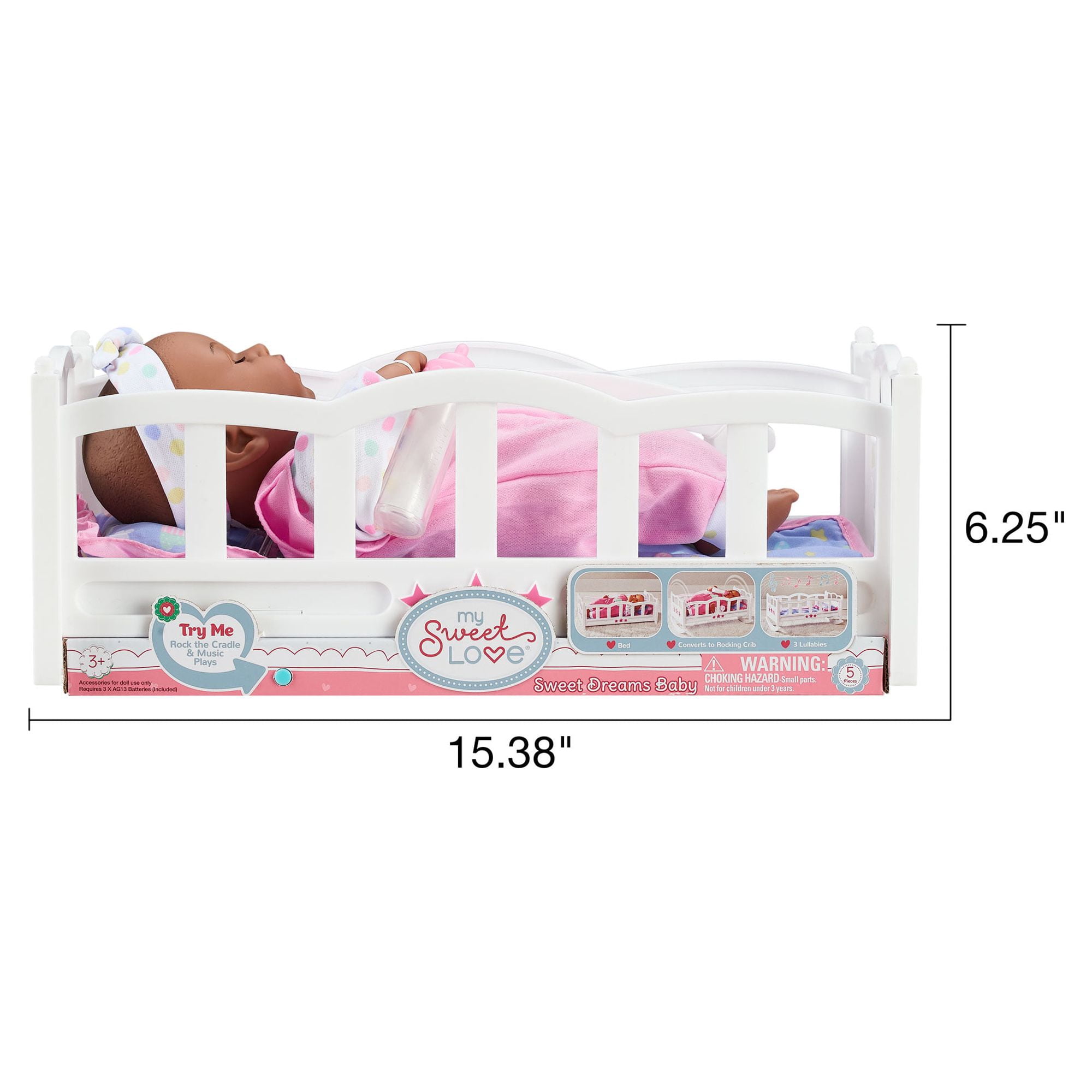 My Sweet Love Baby Doll with Crib Play Set, Deep Tan, for Children Ages 3+