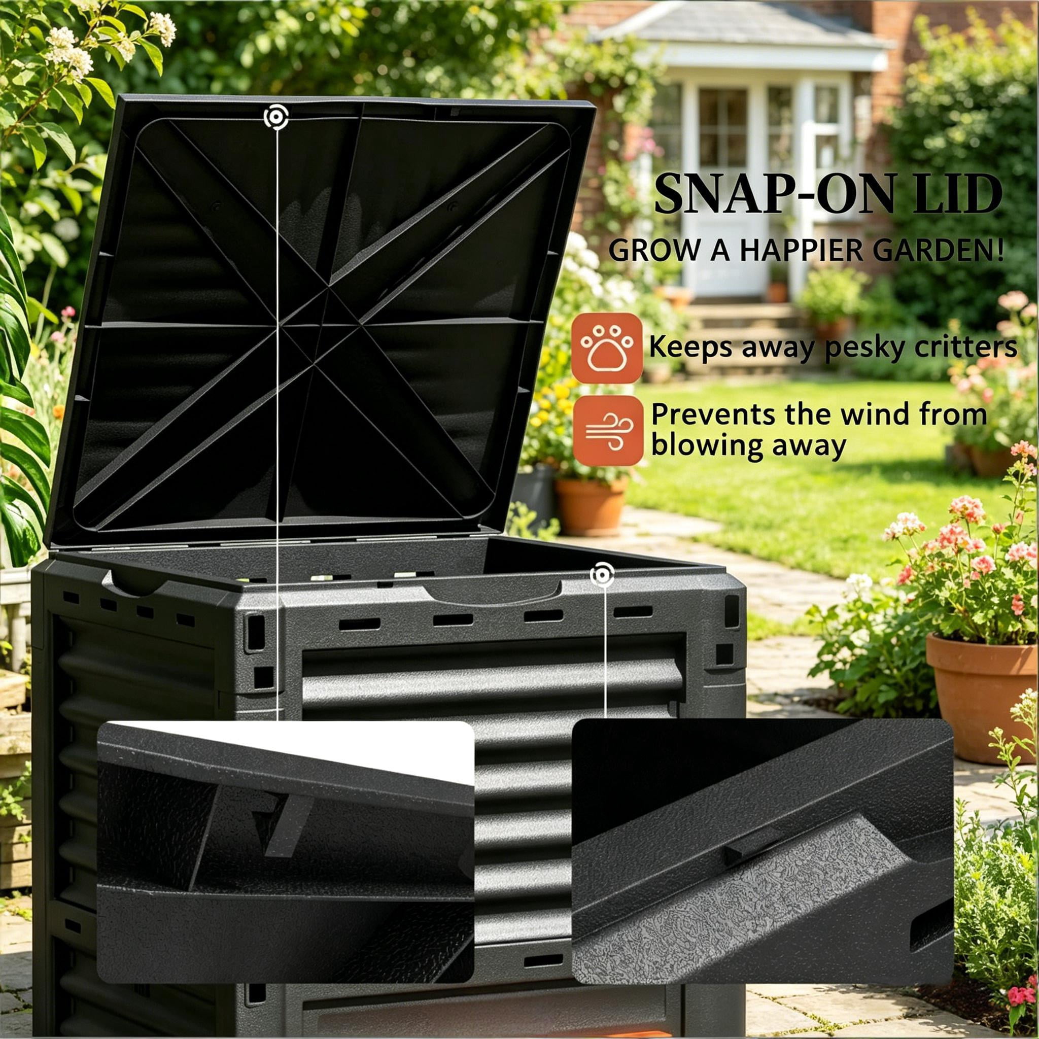 80 Gallon Outdoor Compost Bin, Orange PP Garden Composter with Ventilation & Snap-On Lid, Tool-Free Assembly Waste Converter for Backyard