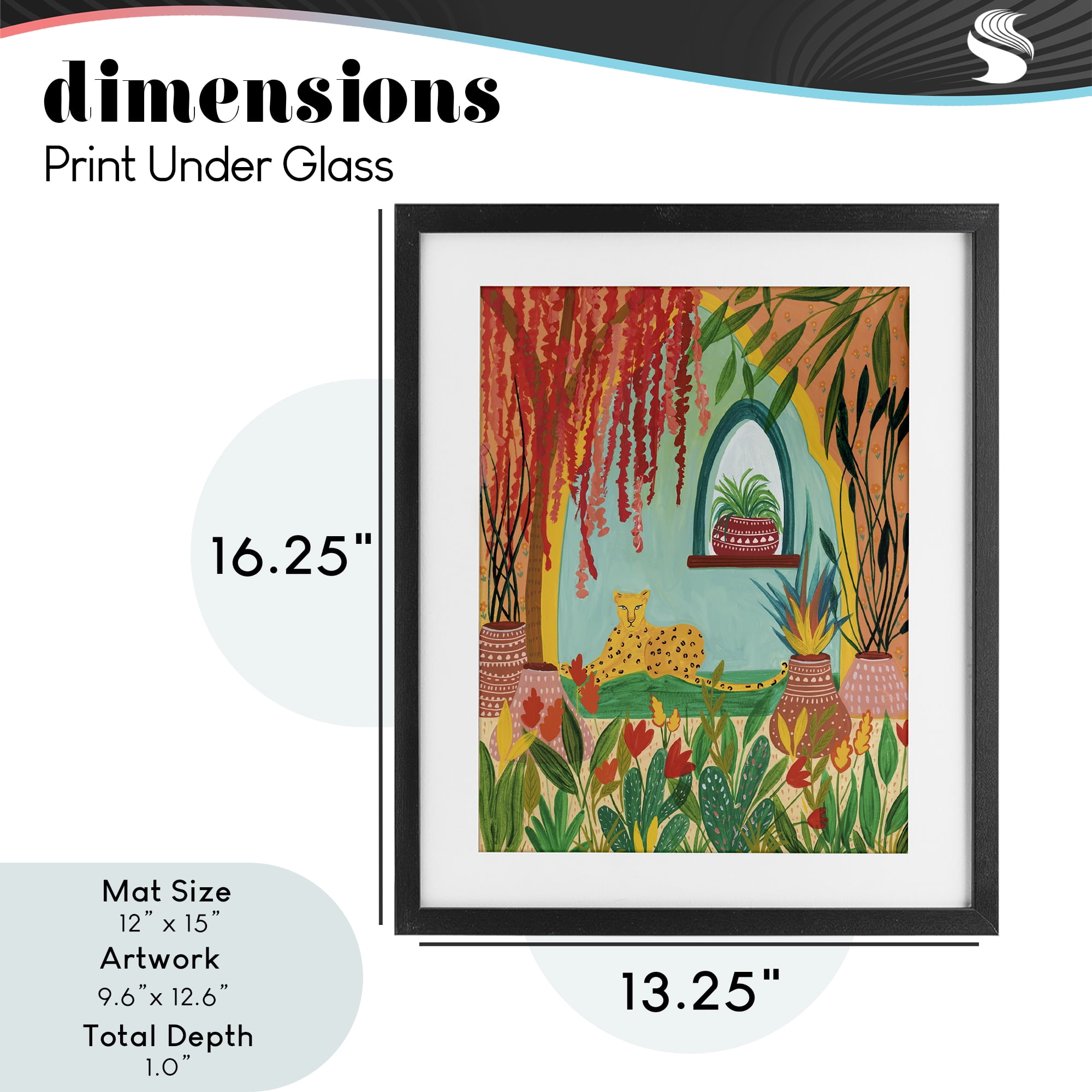 Lone Leopard Among Botanicals Black Framed Print Under Glass, design by Nabeela Rumi