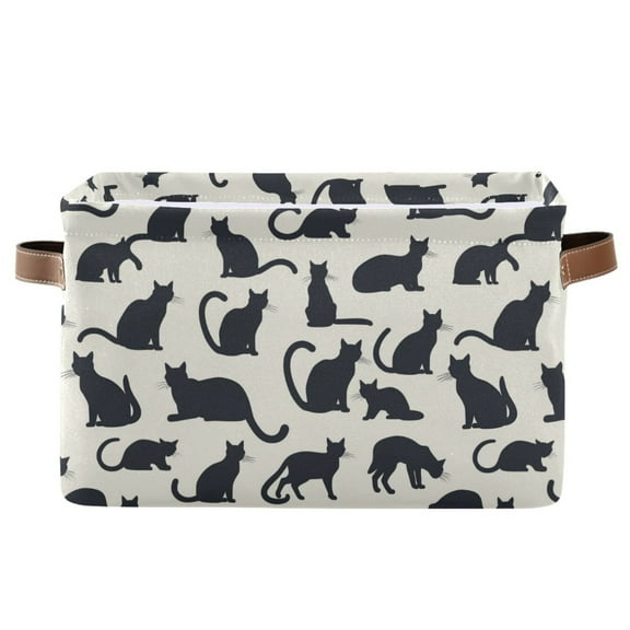 Cute Cat Silhouettes Storage Bins with Handle Fabric Organizer Basket Foldable Box 1 Pack 14.2x10.2x8.3