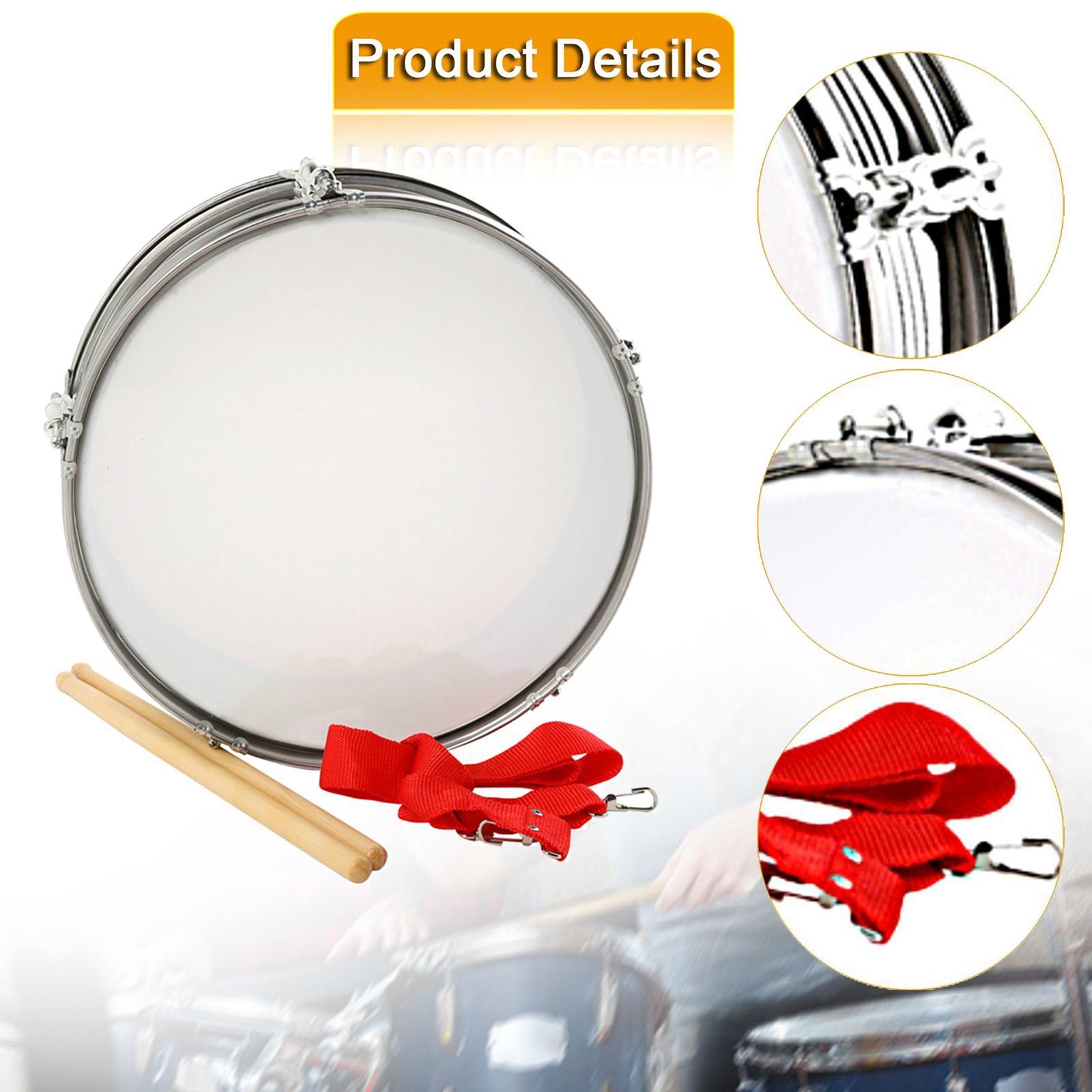Snare Drum Hand Drum Drumsticks Marching Stainless Steel 13 Inch for Beginners School Band Practice