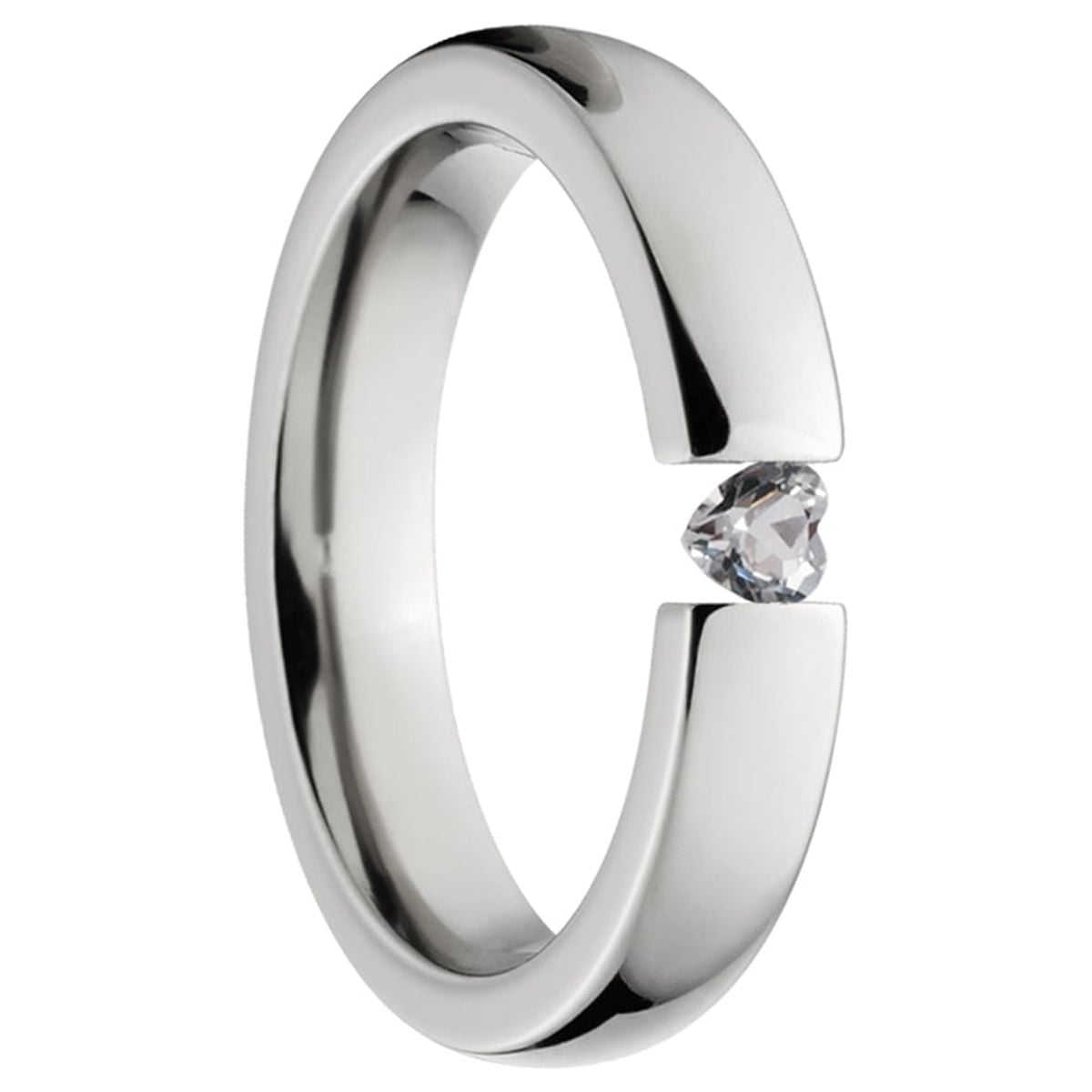 Heart Shaped White Saphire 4mm Stainless Steel Tension Set Ring