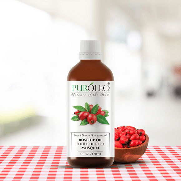 PUROLEO Rosehip Seed Oil 4 Fl Oz/120 ML (Packed In Canada) for Face 100% Pure Natural Carrier Oil for Skin, Hair & Nails