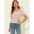 thumbnail image 2 of DARING DIVA Puff Sleeve Sweetheart Neck Smocked Floral Top M White Red, 2 of 6