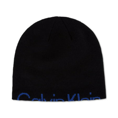 Calvin Klein Mens Rolled Logo Beanie Hat, Black, One Size