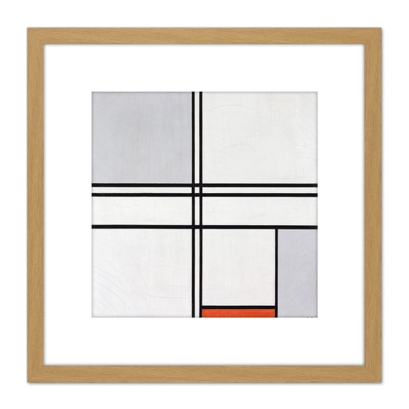 Mondrian Composition No 1 Gray-red Abstract Painting 8X8 Inch Square Wooden Framed Wall Art Print Picture with Mount
