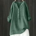 thumbnail image 2 of women blouses clothes for women Women Loose Solid Linen Shirt Long Sleeve Button Up Mandarin Collar Top, 2 of 3