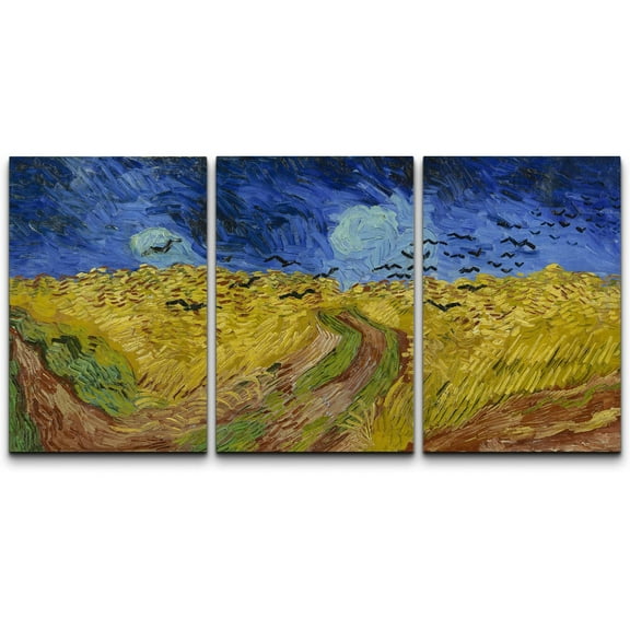 wall26 Canvas Print Wall Art Set Wheat Field with Crows by Vincent Van Gogh Nature Wilderness Illustrations Fine Art Relax/Calm Multicolor for Living Room, Bedroom, Office - 16"x24" x 3 Pan