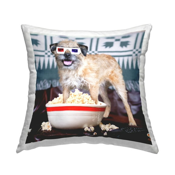 Stupell Industries Funny Dog 3D Glasses Square Decorative Printed Throw Pillow, 18 x 18