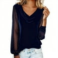 thumbnail image 2 of Velvet Cowl Neck Top Sparkly Velvet Tops Draped Cowl Neck Tops Cowl Neck Long Sleeve Shirts Sequin Holiday Shirt Dressy Casual Blouses Tshirts Velour Blouses New Years Eve Outfits Dark Blue M, 2 of 5