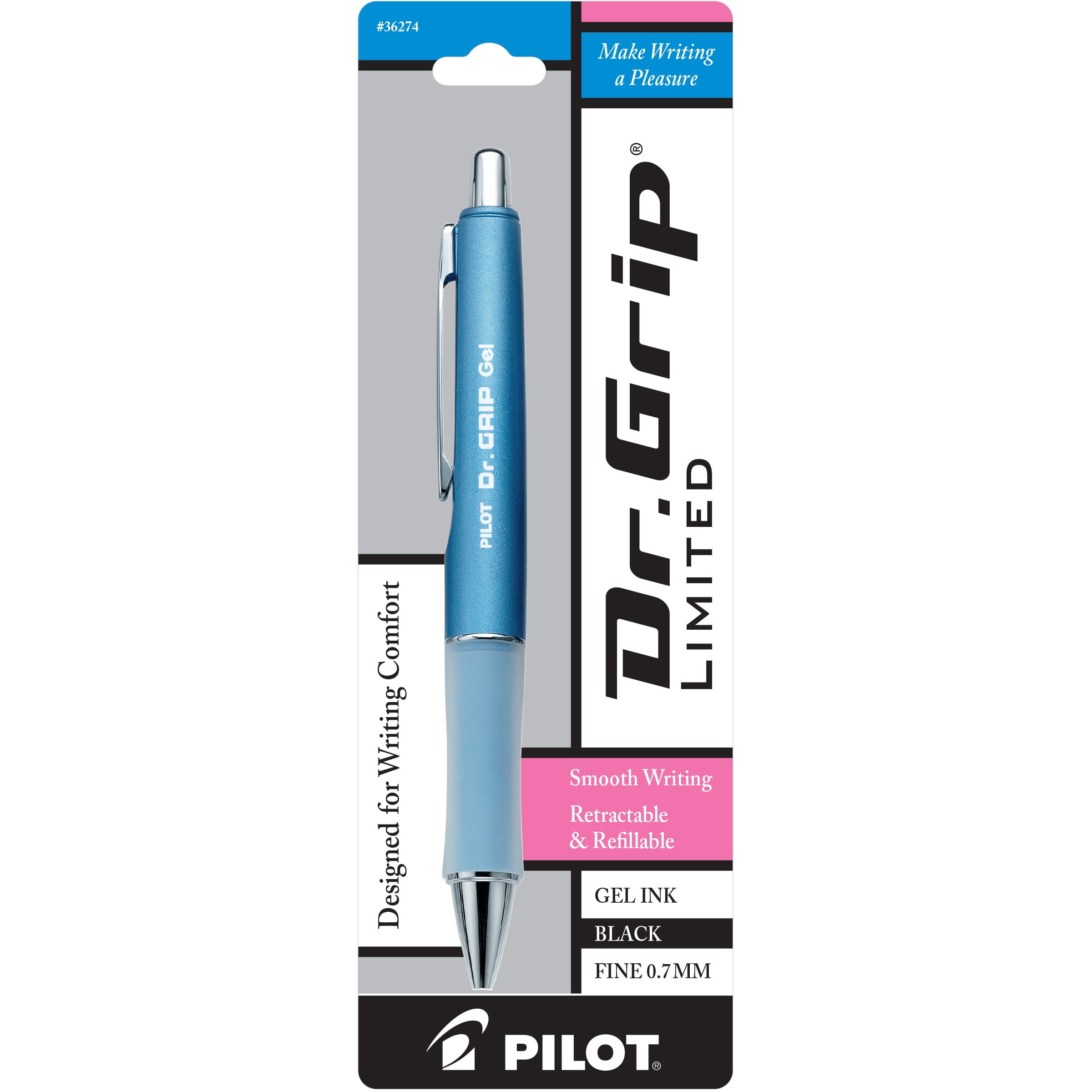 Grip Limited Refillable & Retractable Gel Ink Rolling Ball Pen Fine Point PILOT Dr 36274 Assorted Barrel 1 Pack of 4 Single Pen Black Ink 