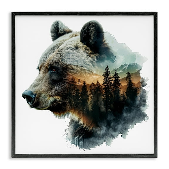 Stupell Industries Bear Woodland Silhouette Animals Painting Black Framed Art Print Wall Art, 12 x 12