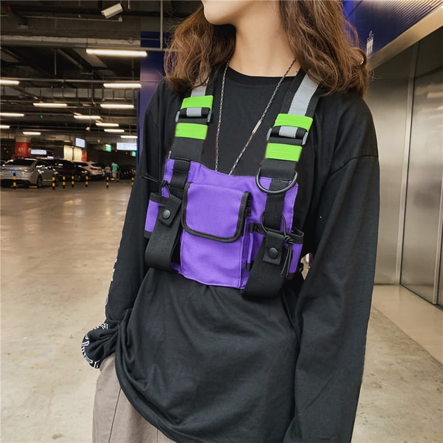 Bolsa Oxford Vest Chest Bag Hombres Mujeres Reflectante Hip Hop Chaleco Pack (Púrpura) JShteea Para Estrenar