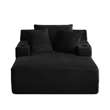 60" Oversized Corduroy Chaise Lounge, Comfy Sleeper Sofa, No Assembly,Black