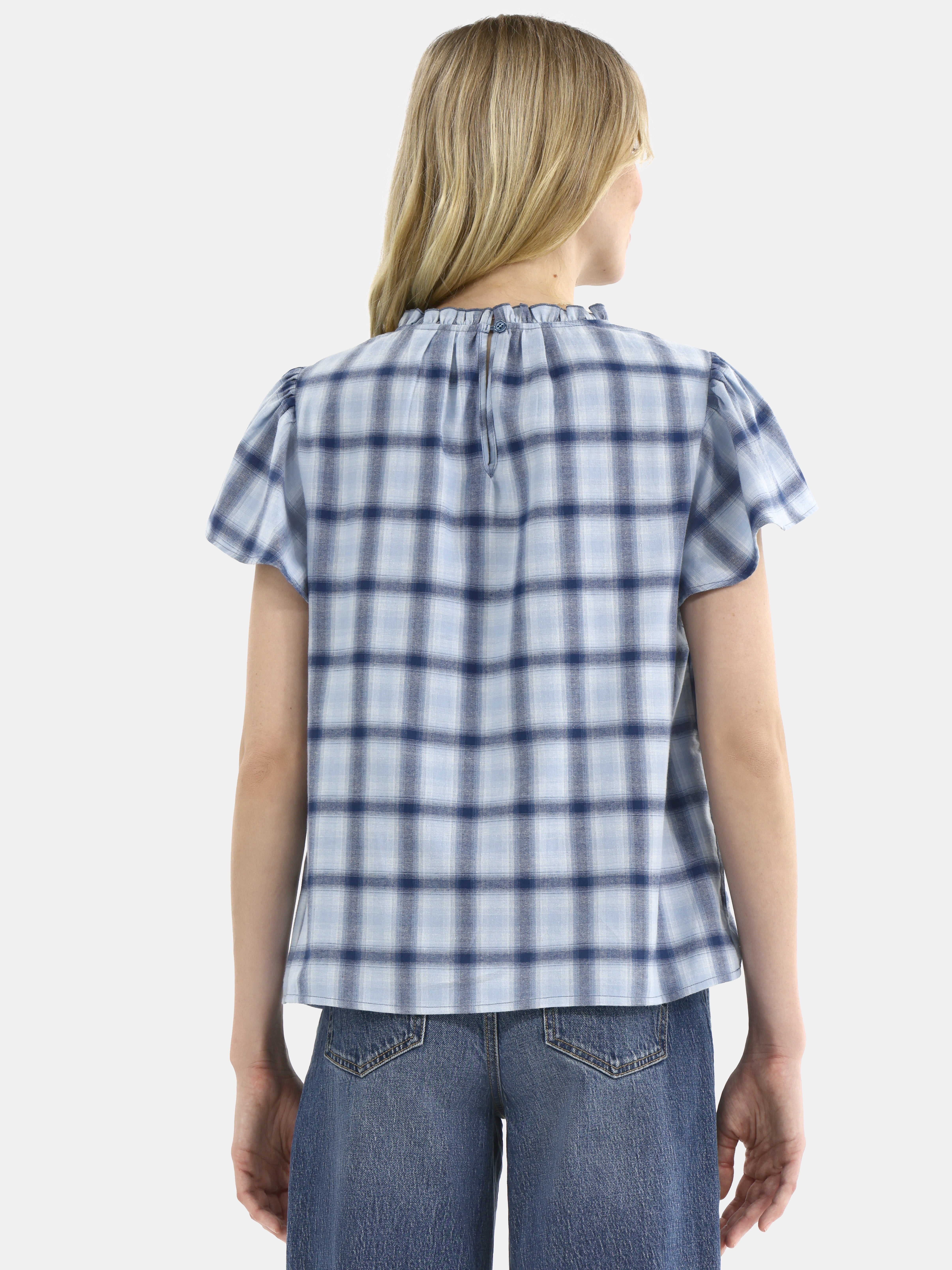 Time and Tru Women's Cotton Ruffle Neck Blouse with Flutter Sleeves, Sizes XS-XXXL