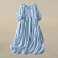 thumbnail image 2 of asdoklhq Long Dresses for Women Casual Vacation Style Loose Solid Color Shoulder Length Quarter Sleeve Tied Dress Light Blue XL, 2 of 8