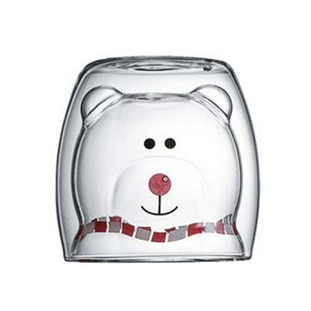 

hoksml Prevent Scald Cartoon Lovely Double Glass Milk Coffee Cup With Round Mouth Festival Clearance Gifts