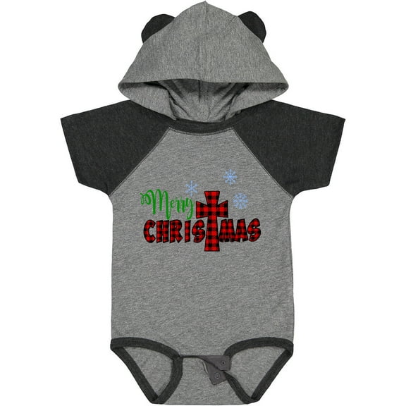 Inktastic Merry Christmas Buffalo Plaid Cross with Snowflakes Boys or Girls Baby Bodysuit