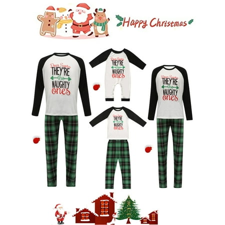 

Cathery Family Christmas Pjs Matching Sets Long Sleeve Letter Tops Plaid Pants Xmas Pajamas Holiday Loungewear Sleepwear