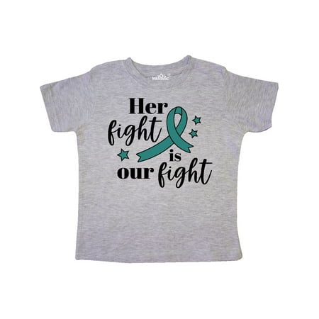 

Inktastic Ovarian Cancer Her Fight is our Fight with Teal Ribbon Gift Toddler Boy or Toddler Girl T-Shirt