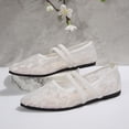 thumbnail image 5 of Womens Woven Ballet Flats with Bow Round Toe Slip on Mary Jane Flats Ladies Fashion Elastic Strap Ballerina Shoes White 9, 5 of 7