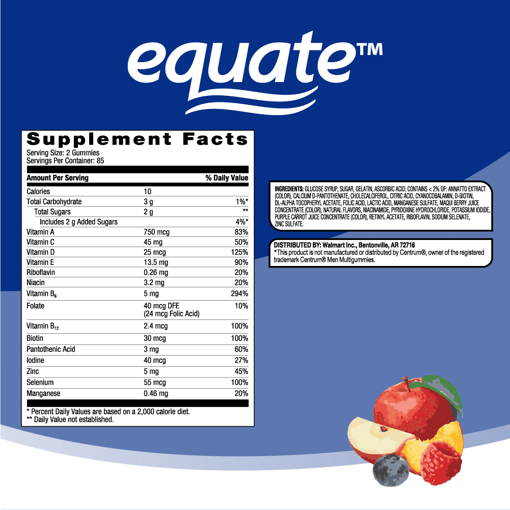 Equate Men's Multivitamin Gummies for General Health, Mixed Berry, 170 Count, Compare to Centrum Men's Multivitamins
