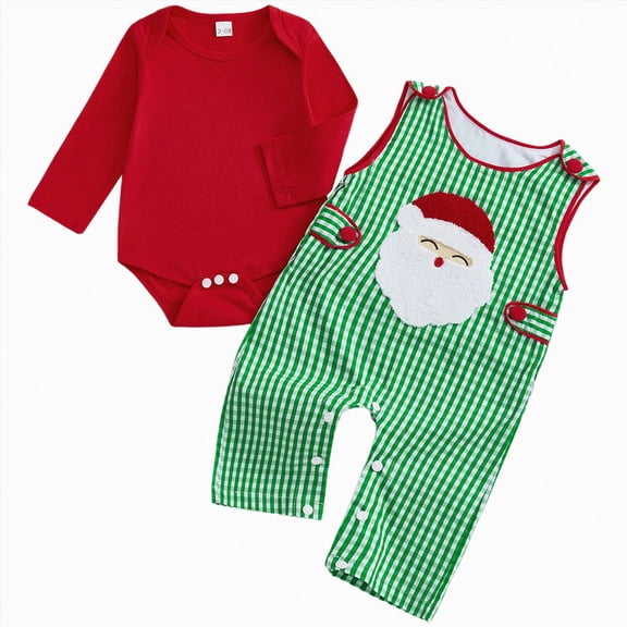 Gubotare Christmas Baby Boy Outfit Long Sleeve Romper Overall Pants Set Newborn Boy Christmas 2 Piece Clothes (Red, 12-18 Months)