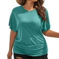 thumbnail image 2 of Women Short Sleeve Tops Fitted Womens Plus Size T Shirts Loose Fit Women Y2K Off Shoulder Tees Slim Fit, 2 of 6