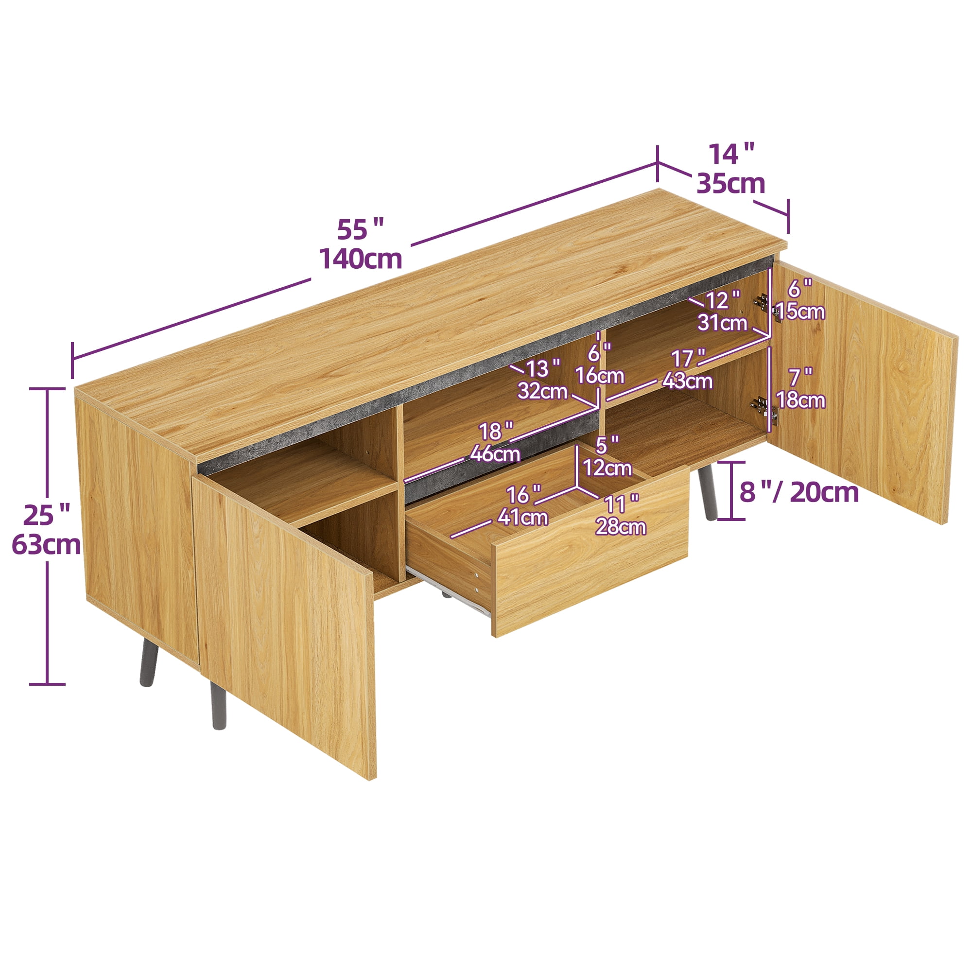 Dextrus Farmhouse TV Stand Wood TV Media Console Entertainment Center with LED Lights for TVs Up to 65 inch