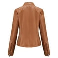 thumbnail image 5 of Autumn and winter long-sleeve women's faux leather jacket oversized fashionable women's solid color zipper motorcycle jacket women's casual jacket-2-Apricot, 5 of 7