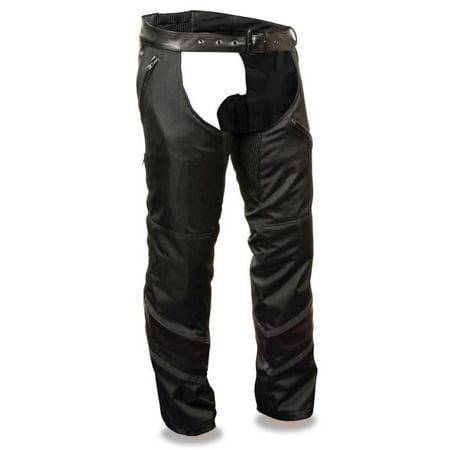 Milwaukee Mens Vented Textile Chaps w/Leather Trim & Snap-Out Liner