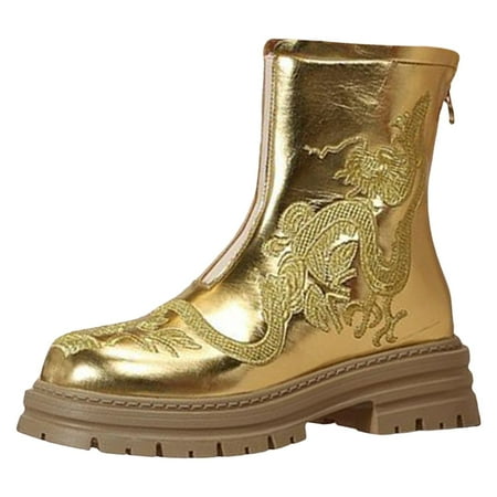 

Cathalem Shoes Women Adult Female Animal Print Booties Women Boots Heels and Back Zipper Short Boots for Women s Slim Round Toe Rain Boots for Women Gold 8.5