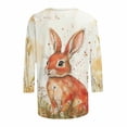 thumbnail image 5 of Easter Apparel for Women Realistic Bunny Rabbit Painting Graphic Print Crewneck Three Quarter Sleeve Soft Fabric Casual Festive Holiday T-Shirt, 5 of 5