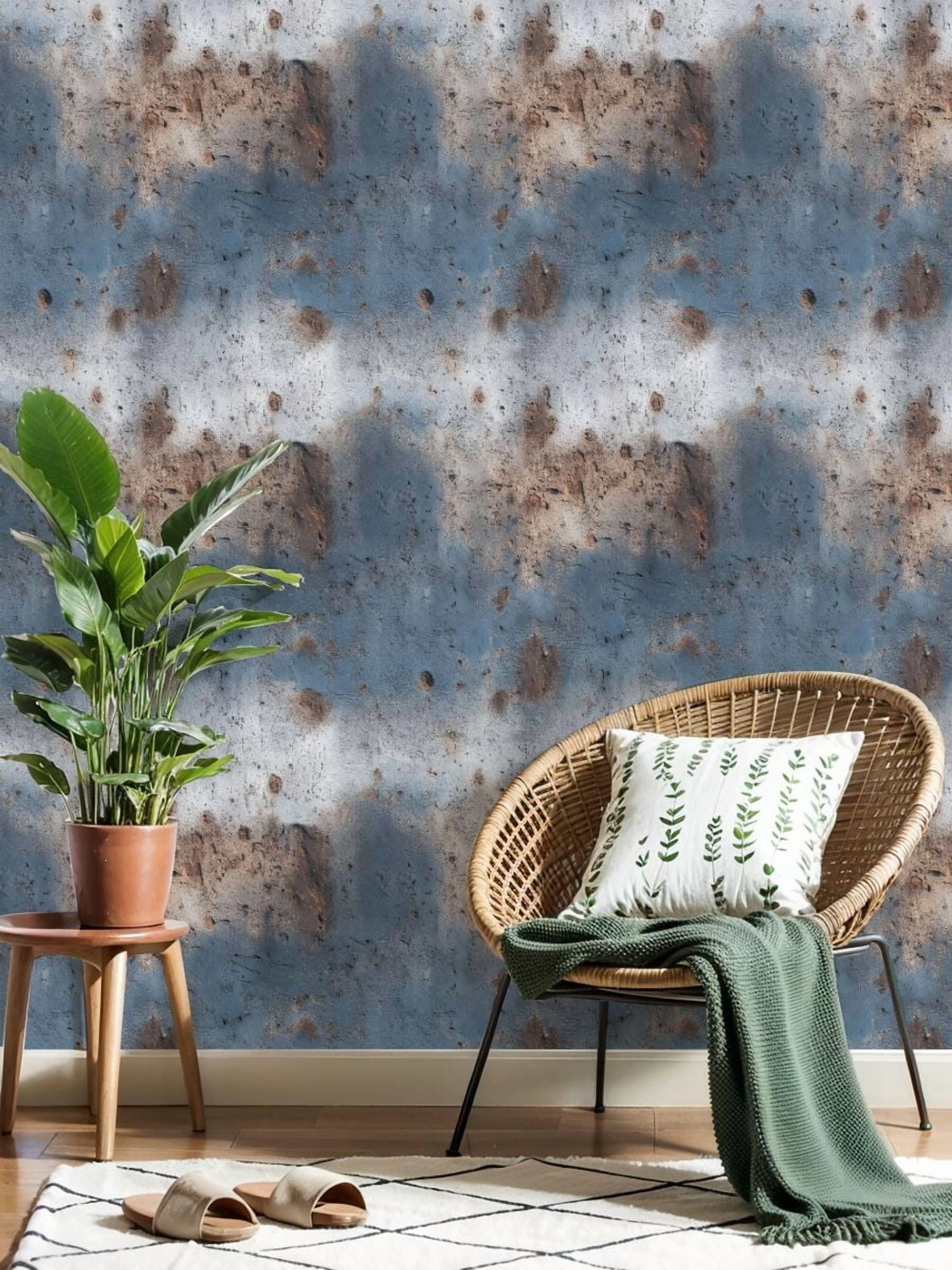 Modern Industrial Weathered Concrete Wall Texture Peeling Blue Paint Rust Wall Mural 23.6in x 9.8ft Self Adhesive Removable Wall Paper Renter Friendly Wallpaper for Bedroom Cabinets