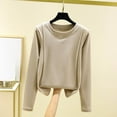 thumbnail image 2 of Lenpel Thermal Shirts for Women Long Sleeve Crew Neck Fleece Lined T Shirts Soft Casual Basic Tees Base Layer Tops(Beige,X-Large), 2 of 4