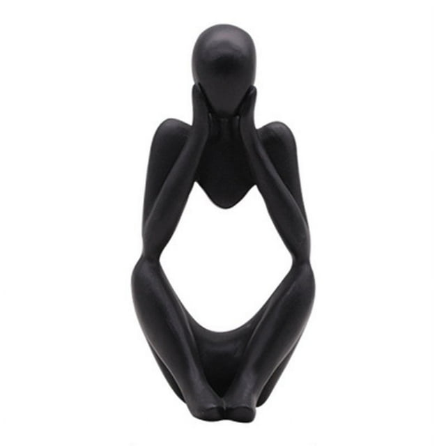 Sculptures Abstraites de Style Penseur en Résine Statue Figurines de Collection Décor Moderne de Bureau à la Maison (Noir)
