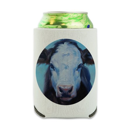 Brown and White Cow Painting Can Cooler - Drink Sleeve Hugger Collapsible Insulator - Beverage Insulated Holder