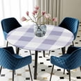 thumbnail image 5 of Elastic Fitted Round Tablecloth, Purple Plaid Waterproof Stretch Table Cover for 55"-60" Tables, Spring Summer Farmhouse Buffalo Checkered Washable Outdoor Tablecloths for Patio, Picnic, Camping, 5 of 9