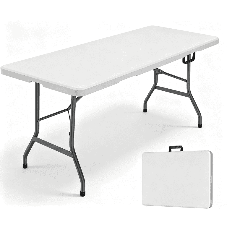 HOQBN 6-Foot Folding Table, White, 300 Lb Capacity photo 1