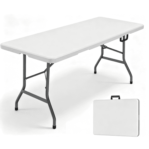 HOQBN 6 Foot Folding Table,Indoor Outdoor Table for Picnic Party Dining Camping Event,White