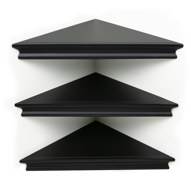 Pemberly Row Providence Reilly Triangle Corner Shelf Black Engineered