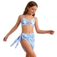 thumbnail image 3 of lnmuld Girls 3 Piece Blue Floral Print Knot Front Bikini Swimsuit Set with Cover Up Skirt Size:12-13 Years, 3 of 8