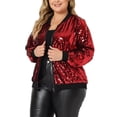 thumbnail image 4 of Women's Plus Size Metallic Jacket Sparkle Party Sequin Bomber Jackets - Agnes Orinda 4X Red, 4 of 6