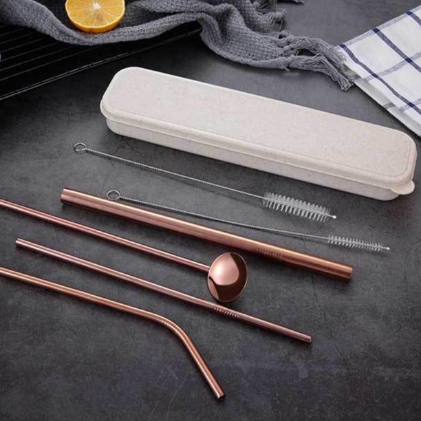Pajitas De Metal De Acero Inoxidable Pajitas Para Beber Portátiles Con 2 Cepillos De Limpieza Y Bolsa Pajitas De Metal Dobladas Y Rectas Para Café Con Jugo De Limonada Cateissary HA041732-01