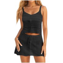 Timegard 2 Piece Sets for Women Summer Ribbed Scoop Neck Tank Top Skirts Loose Comfy Outfits Beach