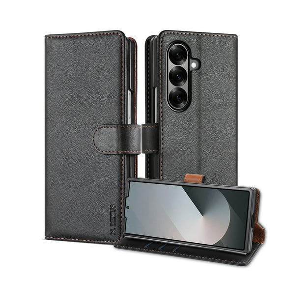 ELEHOLD for Samsung Galaxy Z Fold 7 Case,Business Premium Folio PU Leather Magnetic Closure Card Holder Kickstand Shockproof Protective Wallet Case for Samsung Galaxy Z Fold 7,Black