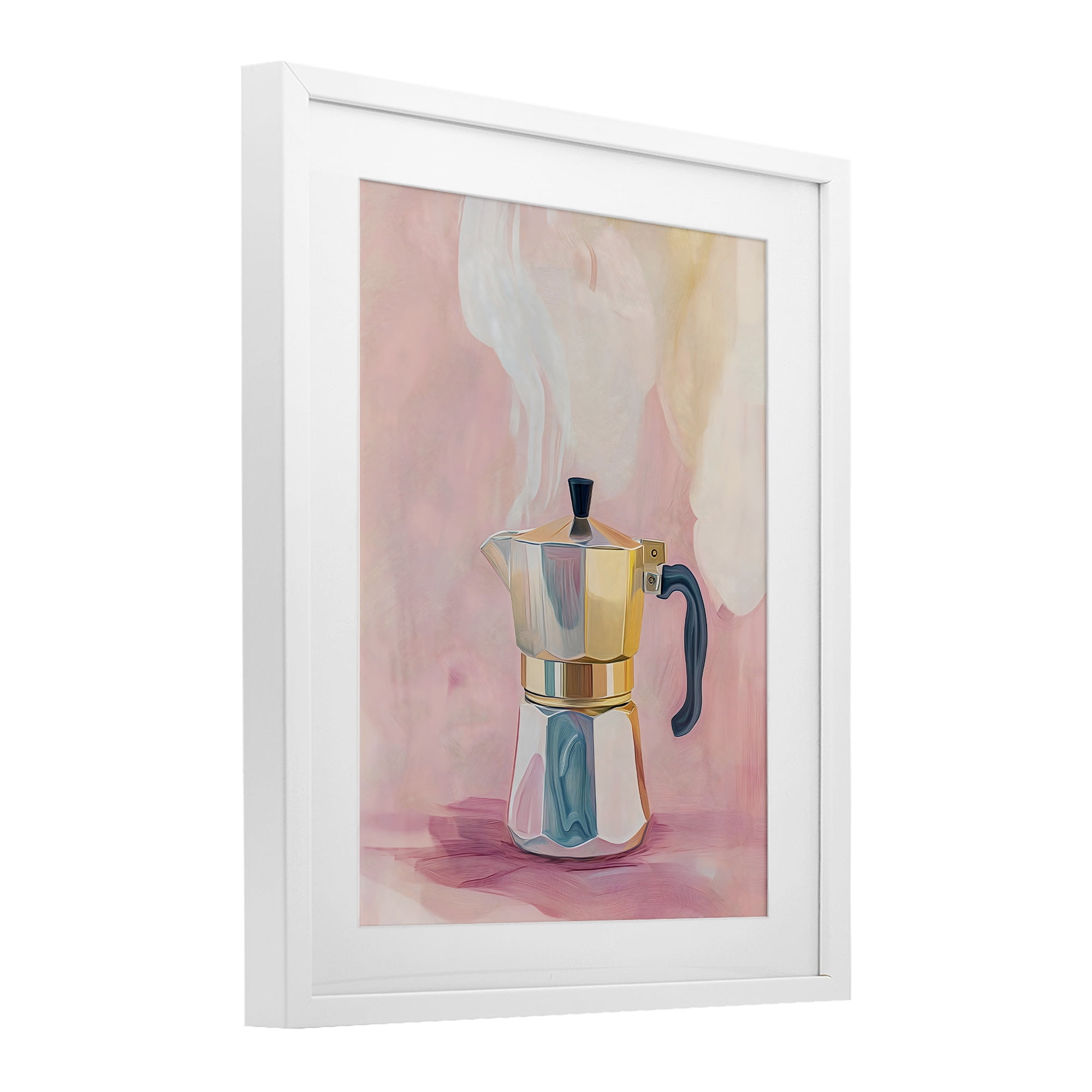 Stupell Industries Vintage Coffee Maker on Pink White Framed Print Under Glass, design by The Prints Vibe