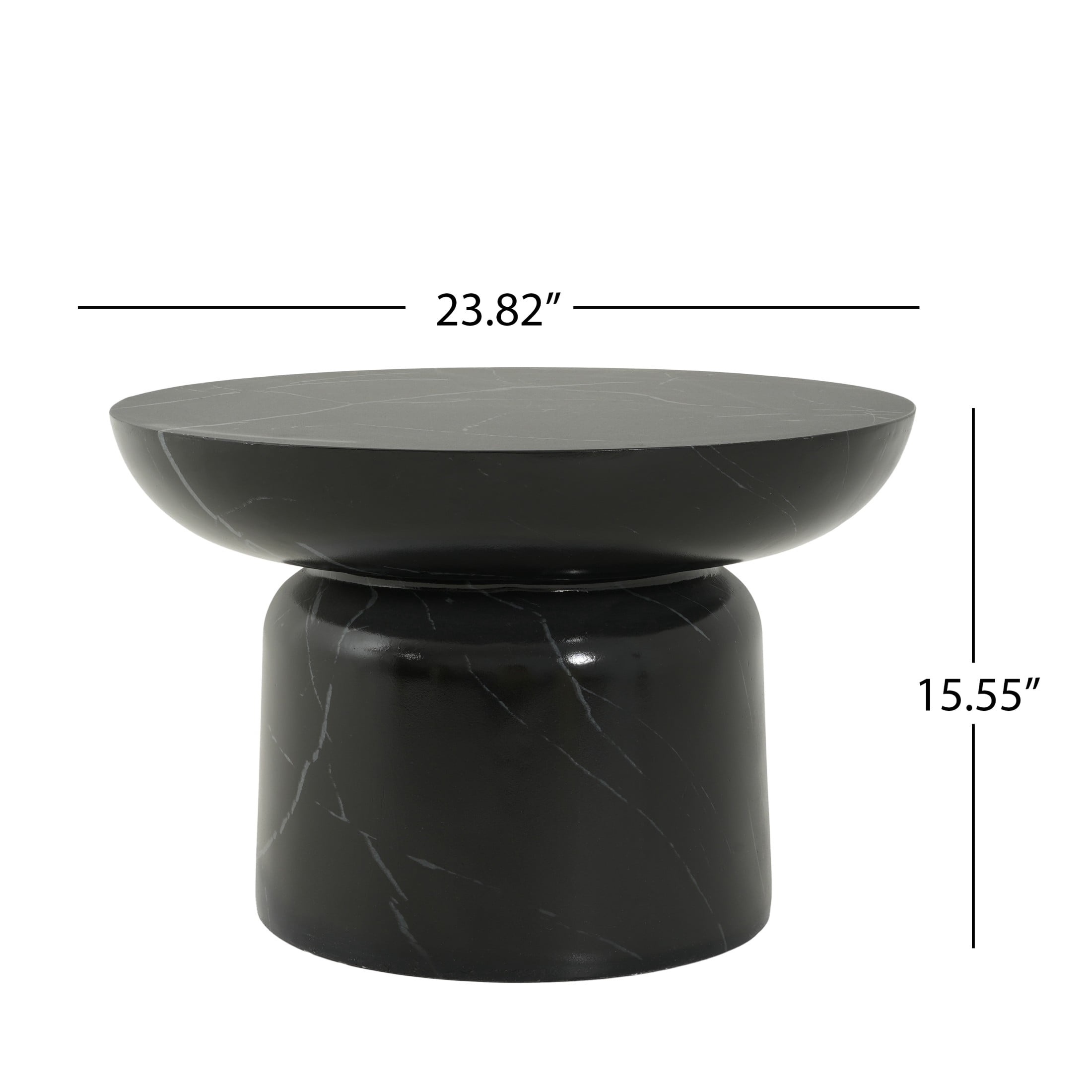 Christopher Knight Home 24" Modern Round MGO Coffee Table, Indoor Outdoor Use, Black Marble Effect